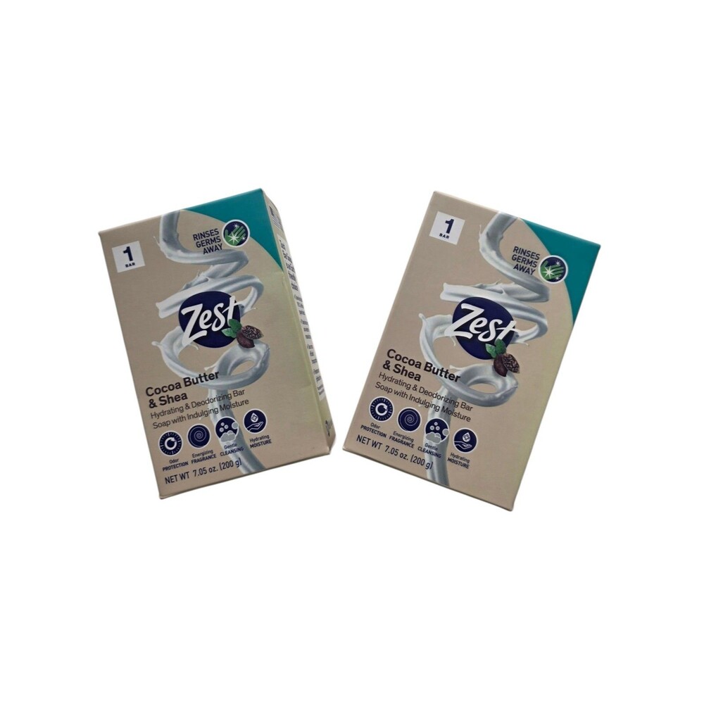 Zest Cocoa Butter & Shea Hydrating & Deodorizing Bar Soap 7.5oz Each ~ 2pk